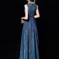 Steel Blue Jewel Neck Sequined Floor-Length Formal Bridesmaid Dress