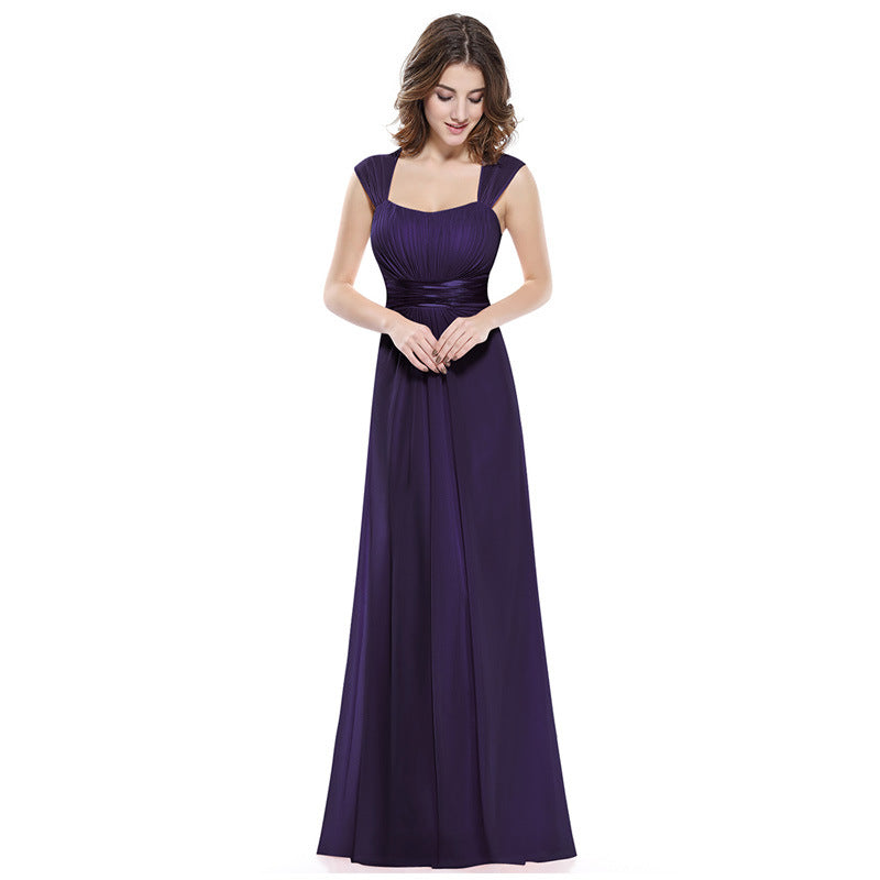 Elegant Square Neck Ruched Top Chiffon Bridesmaid Dress