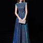 Steel Blue Jewel Neck Sequined Floor-Length Formal Bridesmaid Dress