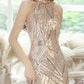 Champagne Jewel Neck Sleeveless Sequined Chain Pleated Mermaid Prom Dress