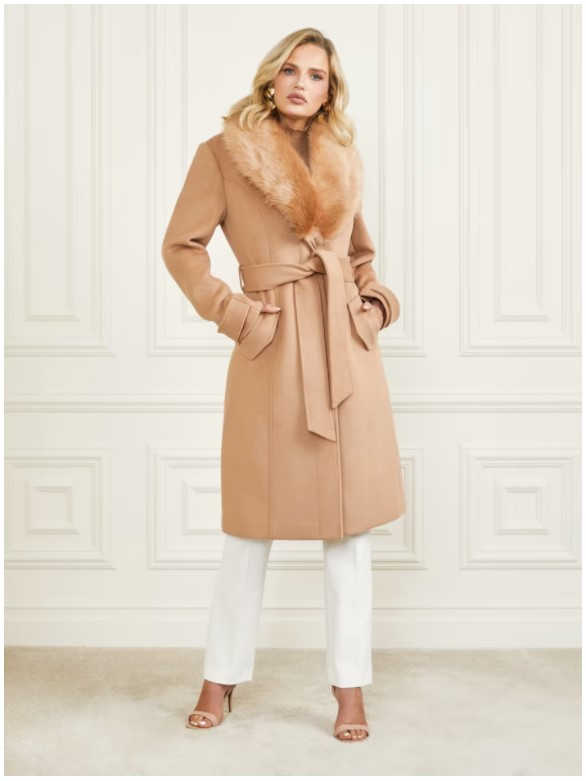 Women's Coat with Detachable Fur Collar