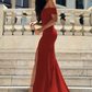 Fire Brick Off-Shoulder Mermaid Evening Slit Dress