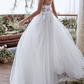 White Floral Embroidered Backless Sleeveless Wedding Dress