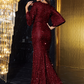 Sequined Deep V Neck Full Sleeves Evening Dress