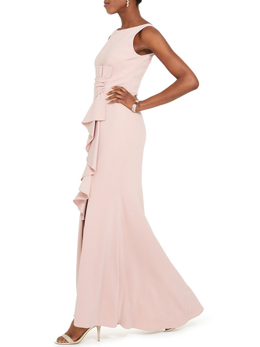 Bisque Sleeveless Pleated Front Split Bridesmaid Dress