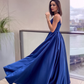 Blue A-Line Long Evening Dress