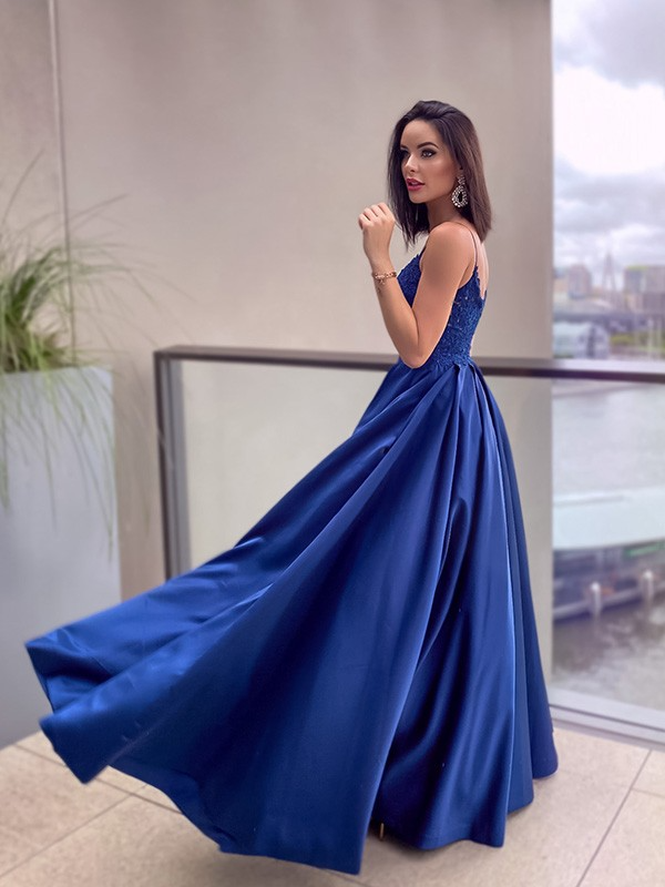 Blue A-Line Long Evening Dress