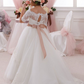 White Lace Off-Shoulder Short Sleeves Kids Wedding Dress