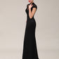 Black Lace Applique Short Sleeves Mermaid Evening Dress