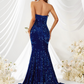 Sequin Strapless Long Mermaid Prom Dress