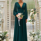 Deep V-Neck Long Sleeves Maxi Bridesmaid Dress