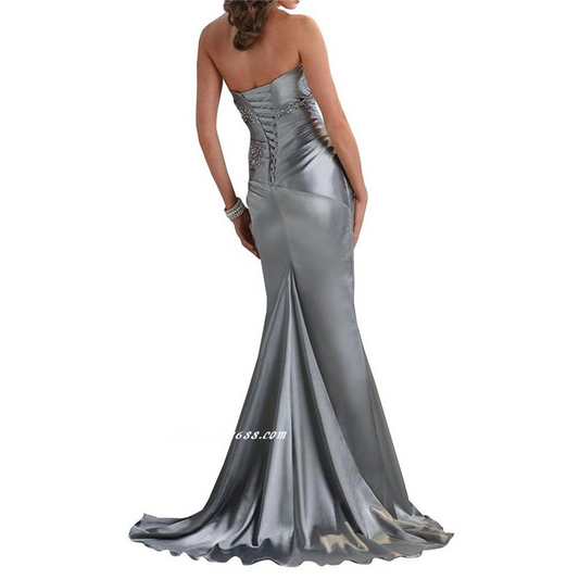 Grey Satin Strapless Mermaid Bridesmaid Dress