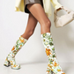 Women's Floral Print Block Heel Platform Knee-High Boots