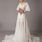 Ivory Lace Deep V Neck Short Butterfly Sleeves Wedding Dress