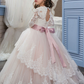 Lace Jewel Neck Long Sleeves Kids Wedding Dress