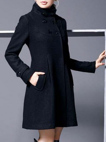 High Collar Hooded Long Sleeves Coat