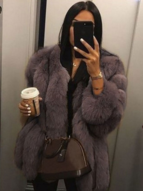 Faux Fur Full Sleeves Bubble Coat