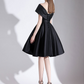 Black Satin V Neck Pleated Short Prom Dress