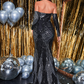 Sequin Strapless Long Sleeves Mermaid Prom Dress