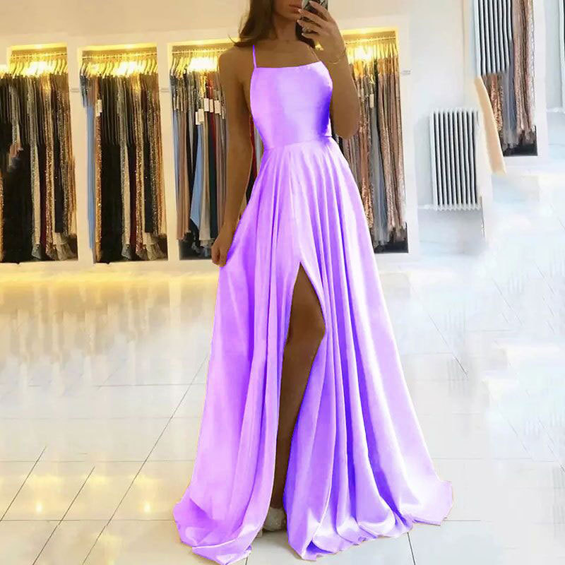 Spaghetti Strap Sleeveless Long Slit Bridesmaid Dress