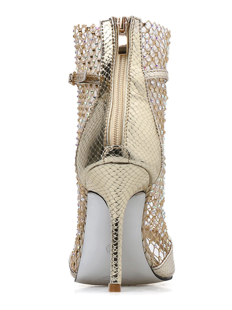 Rhinestones Pleated Peep Toe High Heel Sandal