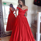 Satin A-Line Off-Shoulder Sleeveless Evening Dress