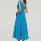 Dodger Blue V Neck Sleeveless Short Bridesmaid Dress