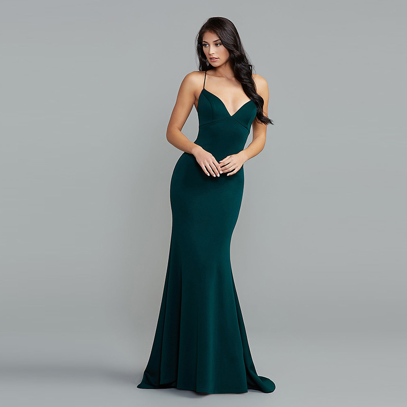 Deep V Neck Spaghetti Strap Mermaid Evening Dress