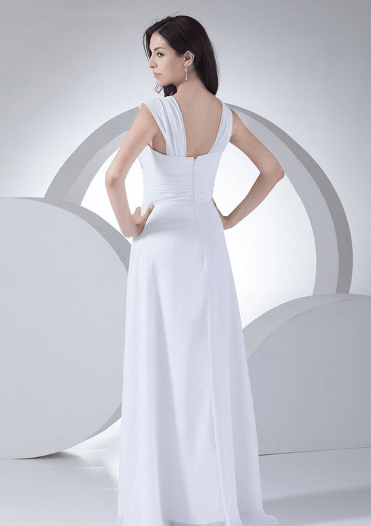 A-Line White Sleeveless Maxi Bridesmaid Dress