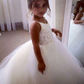 White Lace Spaghetti Strap Sleeveless Kids Wedding Dress