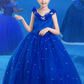 Blue Beaded Jewel Neck Sleeveless Kid's Party Dress