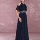 Navy Chiffon Beading Cold Shoulder Pleated Bridesmaid Dress