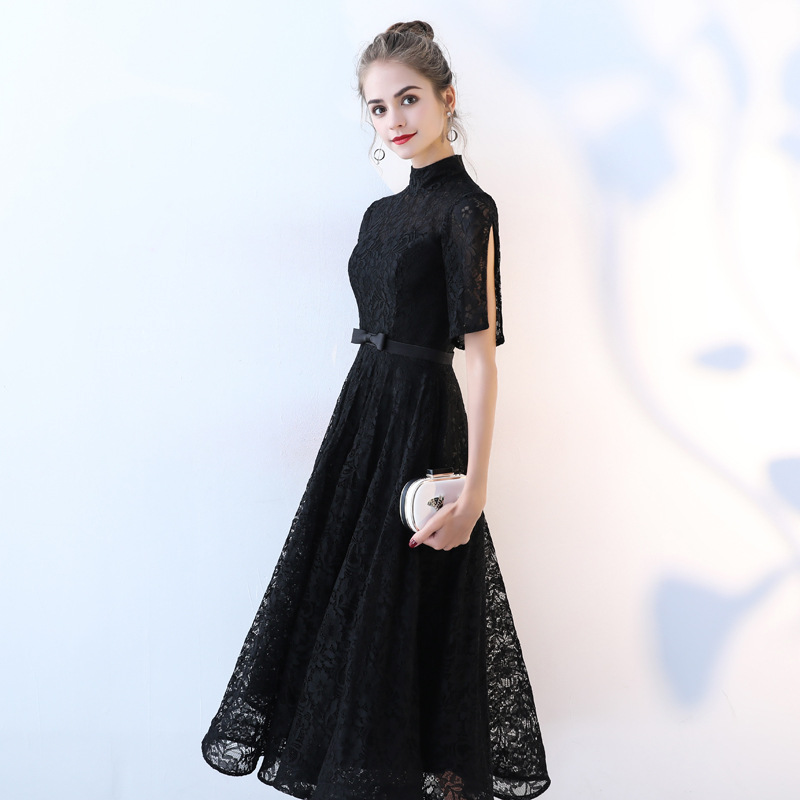 High Neck Short Sleeves Short Evening Dress