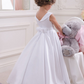 White Satin A-Line Bateau Neck Sleeveless Kids Party Dress