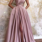 Satin One Shoulder Sleeveless Pleated Split Wedding Dress