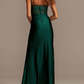 Dark Green V Neck Spaghetti Strap Slit Bridesmaid Dress