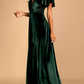 Dark Green V Neck Deep Back Short Sleeves Bridesmaid Dress