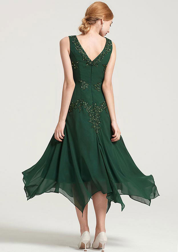 Green Appliqued Beaded Bridesmaid Dress