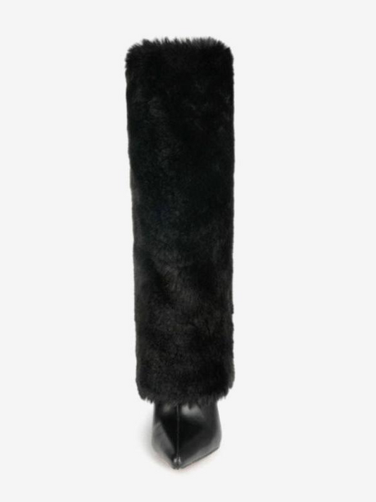 Plush Fuzzy Stiletto Heel Knee-High Boots