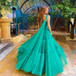 Green Oblique Shoulder Long Ruffle Prom Dress