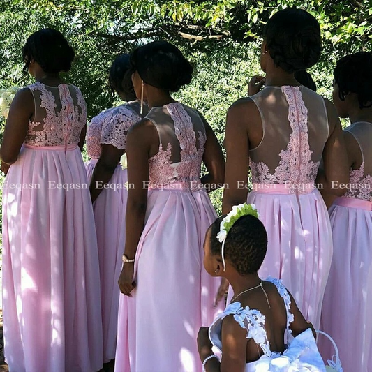 Pink Sleeveless Chiffon Bridesmaid Slit Dress