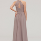 Tan Hanging Neck Sleeveless Maxi Bridesmaid Dress