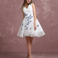 White A-Line Deep V Neck Butterfly Applique Sleeveless Bridesmaid Dress