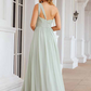 White Smoke Oblique Shoulder Sleeveless Bridesmaid Dress