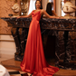 Orange Cowl Neck Sleeveless Long Evening Dress