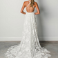 Ivory Lace Thin Strap Sleeveless Backless Slit Wedding Dress