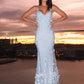 Light Blue Halter Neck Sleeveless Long Evening Slit Dress