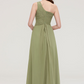 Dark Khaki Oblique Shoulder Sleeveless Bridesmaid Dress