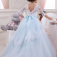 Mesh Lace Embroidered Long Sleeves Kids Wedding Dress