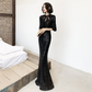 Black Sequin Long Sleeves Fishtail Evening Dress